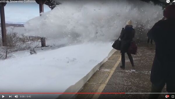 Сугроб - не помеха: поезд окатил пассажиров снегом на вокзале в США - Sputnik Беларусь