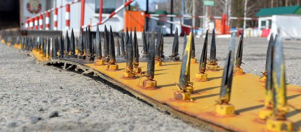 Лента с шипами на ПП на белоруско-украинской границе, архивное фото - Sputnik Беларусь