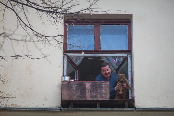 Валентин демонстрирует породистого кота Оскара, который стал победителем прошлого года среди короткошерстных котов - Sputnik Беларусь