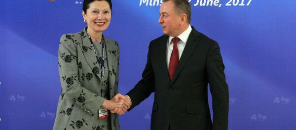 Альтернативный генсек ЦЕИ Маргот Клестиль-Леффлер и глава МИД РБ Владимир Макей. - Sputnik Беларусь
