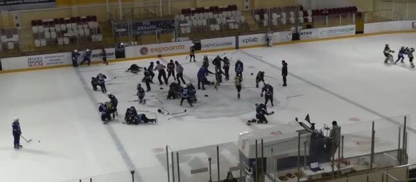 Масавая бойка на дзіцячым хакейным матчы ў Маладзечна, відэа - Sputnik Беларусь