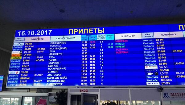 Табло прилетов Национального аэропорта Минск - Sputnik Беларусь