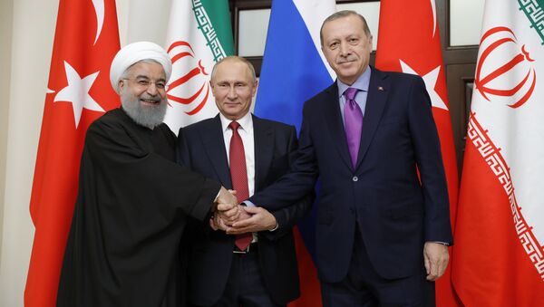 Встреча президента РФ В. Путина с президентом Ирана Х. Рухани и президентом Турции Р. Эрдоганом - Sputnik Беларусь