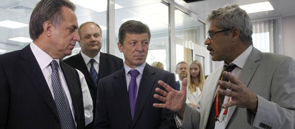 Министр спорта РФ Виталий Мутко, заместитель председателя правительства РФ Дмитрий Козак и директор Московской антидопинговой лаборатории Григорий Родченков (слева направо) - Sputnik Беларусь