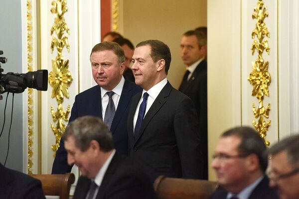 Премьер-министр России Дмитрий Медведев и премьер-министр Андрей Кобяков - Sputnik Беларусь