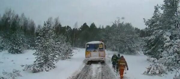 Школьный автобус застрял в снегу в Петриковском районе (видео) - Sputnik Беларусь