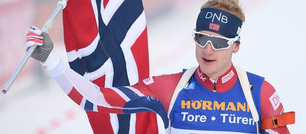 Йоханнес Бё (Норвегия) на финише, архивное фото - Sputnik Беларусь
