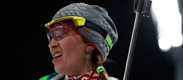 Белорусская биатлонистка дарья Домрачева в олимпийском Пхенчхане Белорусская биатлонистка дарья Домрачева в олимпийском Пхенчхане - Sputnik Беларусь