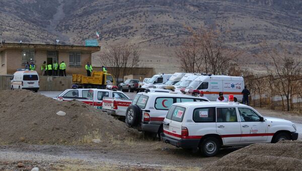Автомобили скорой помощи на месте крушения самолета в Иране - Sputnik Беларусь