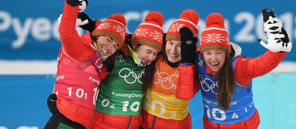 Надежда Скардино, Ирина Кривко, Динара Алимбекова и Дарья Домрачева - Sputnik Беларусь