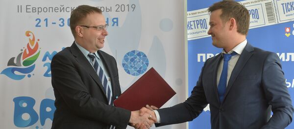 Подписание соглашения между Дирекцией Евроигр-2019 и Тикетпро - Sputnik Беларусь