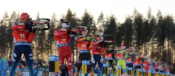 Биатлонисты на стрельбище на биатлонной трассе в Контиолахти, архивное фото - Sputnik Беларусь