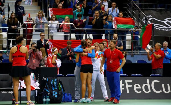 Сборная Беларуси радуется победе над командой Словакии - Sputnik Беларусь