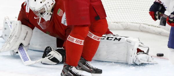 Вратарь сборной Беларуси Михаил Карнаухов во время матча с Францией на ЧМ 2018 - Sputnik Беларусь