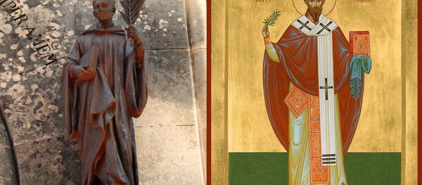 Скульптура і ікона свяціцеля Ганарата Арльскага - Sputnik Беларусь