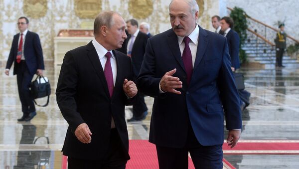Президенты России и Беларуси Владимир Путин и Александр Лукашенко - Sputnik Беларусь