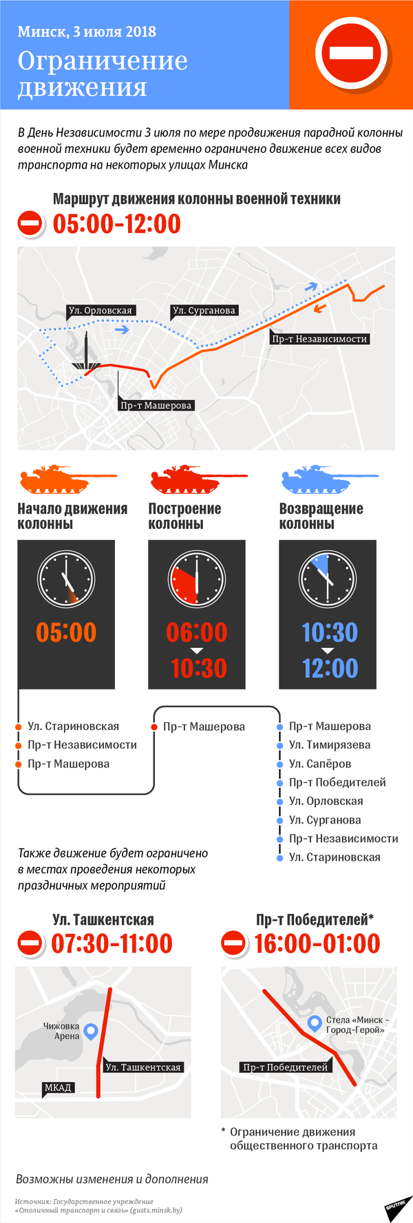 Ограничение движения транспорта в Минске 3 июля 2018 года – инфографика на sputnik.by - Sputnik Беларусь