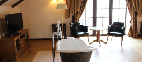 Можно купаться и одновременно смотреть телевизор или любоваться видами, которые открываются через французское окно. - Sputnik Беларусь