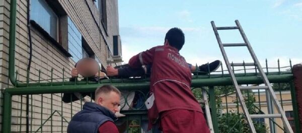 В Бресте спасатели помогли мужчине, застрявшему на заборе В Бресте спасатели помогли мужчине, застрявшему на заборе - Sputnik Беларусь