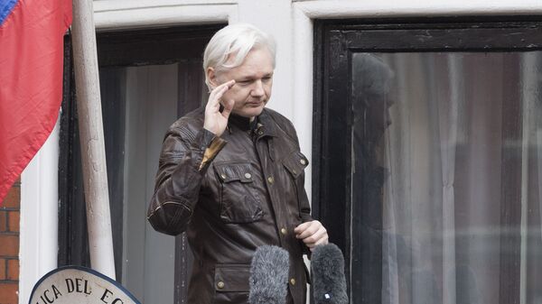 Сузаснавальнік WikiLeaks Джуліян Асанж на балконе будынка пасольства Эквадора - Sputnik Беларусь