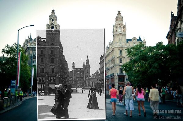 Площадь Ferenciek в Будапеште из фотопроекта Окно в прошлое, 1900/2012 год. - Sputnik Беларусь