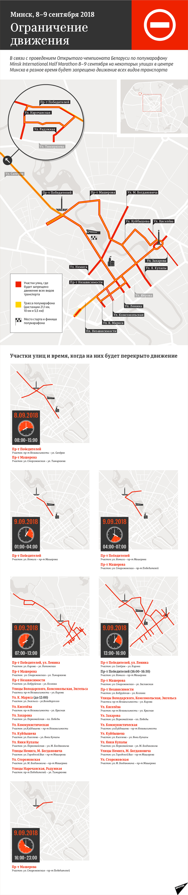 Ограничение движения транспорта в Минске 8–9 сентября 2018 | Инфографика на sputnik.by - Sputnik Беларусь