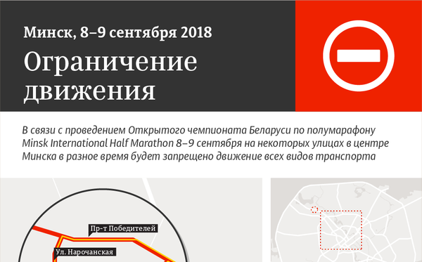 Ограничение движения транспорта в Минске 8–9 сентября 2018 | Инфографика на sputnik.by - Sputnik Беларусь