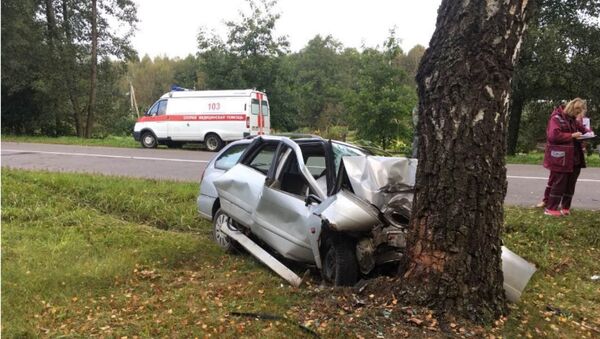 Nissan врезался в дерево в Вилейском районе - Sputnik Беларусь