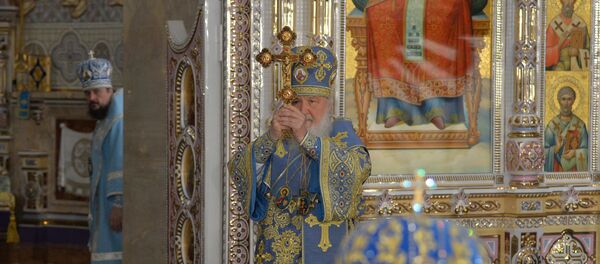 Святейший Патриарх Московский и всея Руси Кирилл в храме-памятнике в честь Всех святых Святейший Патриарх Московский и всея Руси Кирилл в храме-памятнике в честь Всех святых - Sputnik Беларусь