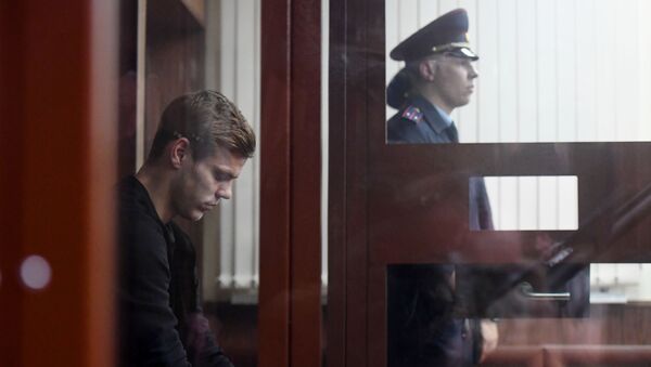 Футболист Александр Кокорин, обвиняемый в хулиганстве, на заседании Тверского районного суда Москвы - Sputnik Беларусь