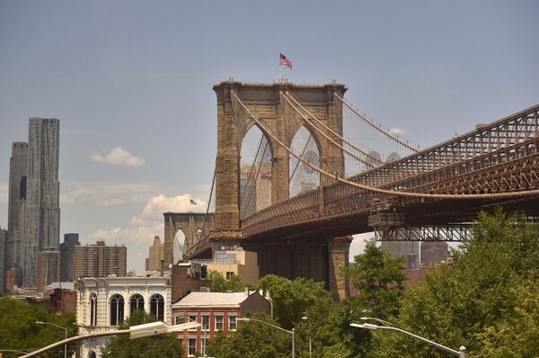Бруклінскі мост у Нью-Йорку - найстарэйшы мост ЗША, пабудаваны над пралівам Іст-Рывер, злучае Бруклін і Манхэтэн. На будаўніцтва моста даўжынёй 1825 метраў спатрэбілася 13 гадоў (1869 - 1883 гг.). Інжынер Джон Рэблінг упершыню прапанаваў замяніць чыгун сталлю, і каб даказаць надзейнасць, у дзень адкрыцця прадстаўнікі гарадской улады прайшліся па мосце са сланамі.Бруклінскі мост складаецца з двух зон для аўтамабіляў і адной, прыпаднятай над дарогай, для веласіпедыстаў і пешаходаў - гэтым Рэблінг хацеў паказаць перавагу людзей над машынамі. - Sputnik Беларусь