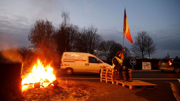 Протестующий из желтых жилетов на автомагистрали Париж-Брюссель - Sputnik Беларусь