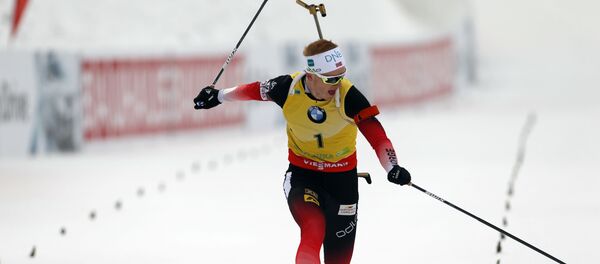 Йоханнес Бё на финише гонки преследования - Sputnik Беларусь