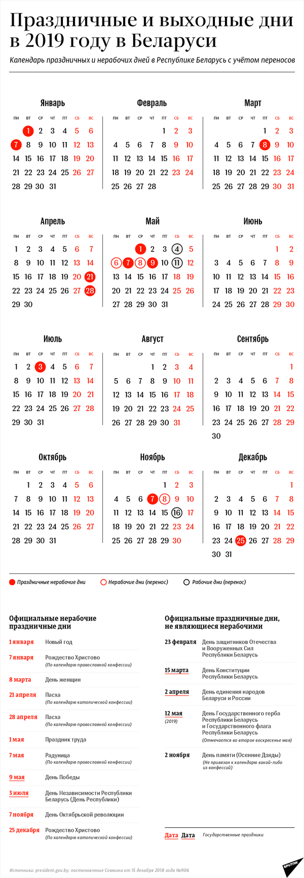 Календарь праздников белоруссии Календарь выходных и праздничных дней 2019 в Беларуси с учетом переносов - 17.12