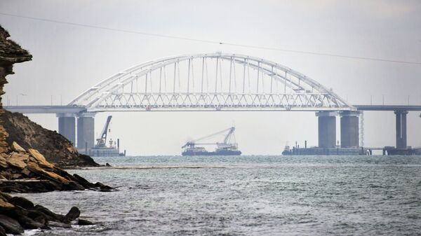 Суда проходят под аркой Крымского моста после возобновления судоходства в Керченском проливе - Sputnik Беларусь