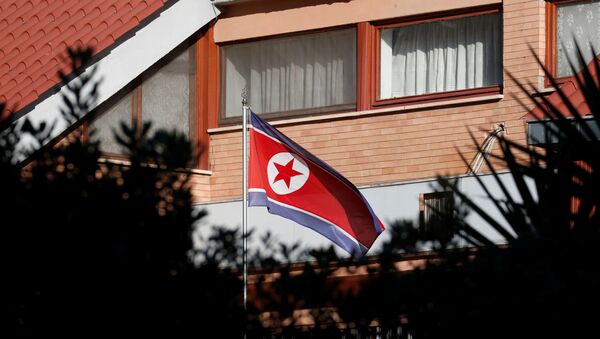 Флаг Северной Кореи возле посольства в Риме - Sputnik Беларусь