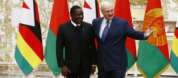 Президент Беларуси Александр Лукашенко и президент Зимбабве Эммерсон Мнангагва Президент Беларуси Александр Лукашенко и президент Зимбабве Эммерсон Мнангагва - Sputnik Беларусь