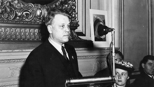 Выступление Министра иностранных дел БССР Кузьмы Киселева в Русско-американском институте, Сан-Франциско,  США, 1945 год - Sputnik Беларусь