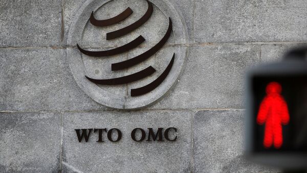 Логотип изображен за пределами штаб-квартиры ВТО в Женеве - Sputnik Беларусь