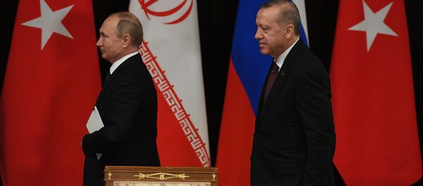 Президент РФ Владимир Путин и президент Турецкой Республики Реджеп Тайип Эрдоган (справа)  - Sputnik Беларусь