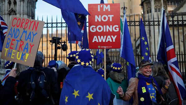 Митингующие против Brexit стоят у здания парламента в Лондоне - Sputnik Беларусь