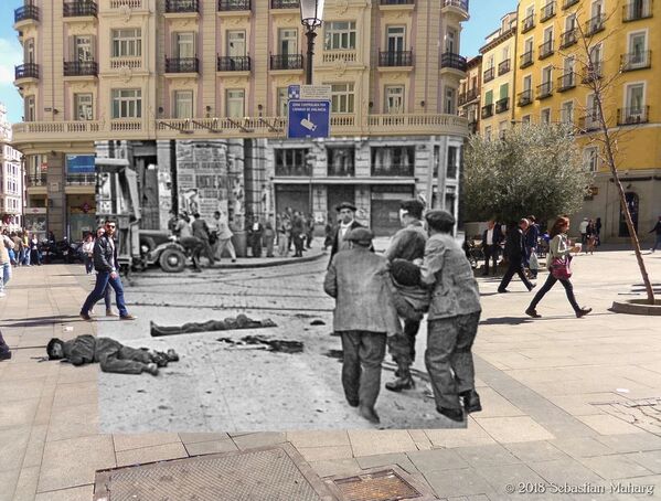 Фотография Carnicería en Calle Montera из проекта испанского фотографа Себастьяна Махарга Pasado en paralelo: Madrid 1936-1939 - Sputnik Беларусь