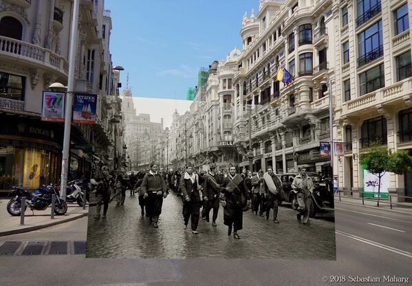 Фотография Milicianos. Gran Vía из проекта испанского фотографа Себастьяна Махарга Pasado en paralelo: Madrid 1936-1939 - Sputnik Беларусь