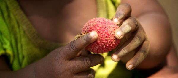 Ребенок с плодом личи - Sputnik Беларусь