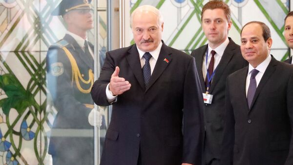  Президент Беларуси Александр Лукашенко на встрече с президентом Египта Абдель Фаттахом ас-Сиси, который находится с официальным визитом в Минске - Sputnik Беларусь