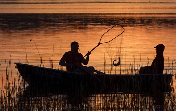 Местные рыбаки ловят рыбу на озере Лушяй недалеко от литовского города Игналина. - Sputnik Беларусь
