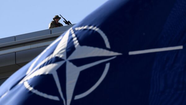 Солдат НАТО на фоне флага, архивное фото - Sputnik Беларусь
