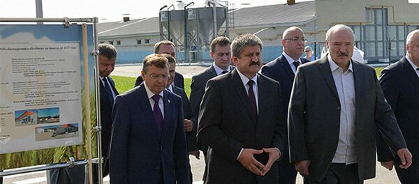 Александр Лукашенко во время посещения птицефабрики предприятия Белоруснефть-Особино в Ветковском районе, 25 июля 2019 года - Sputnik Беларусь