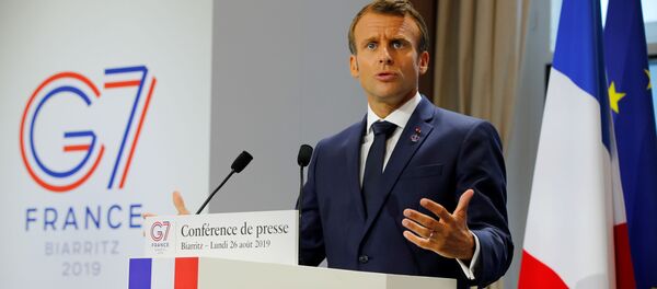 Президент Франции Эммануэль Макрон на пресс-конференции по итогам саммита G7 Президент Франции Эммануэль Макрон на пресс-конференции по итогам саммита G7 - Sputnik Беларусь