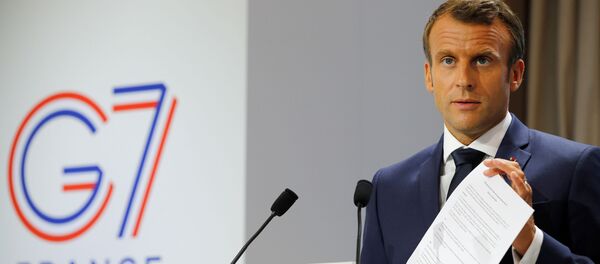 Президент Франции Эммануэль Макрон на совместной пресс-конференции по итогам саммита G7 - Sputnik Беларусь
